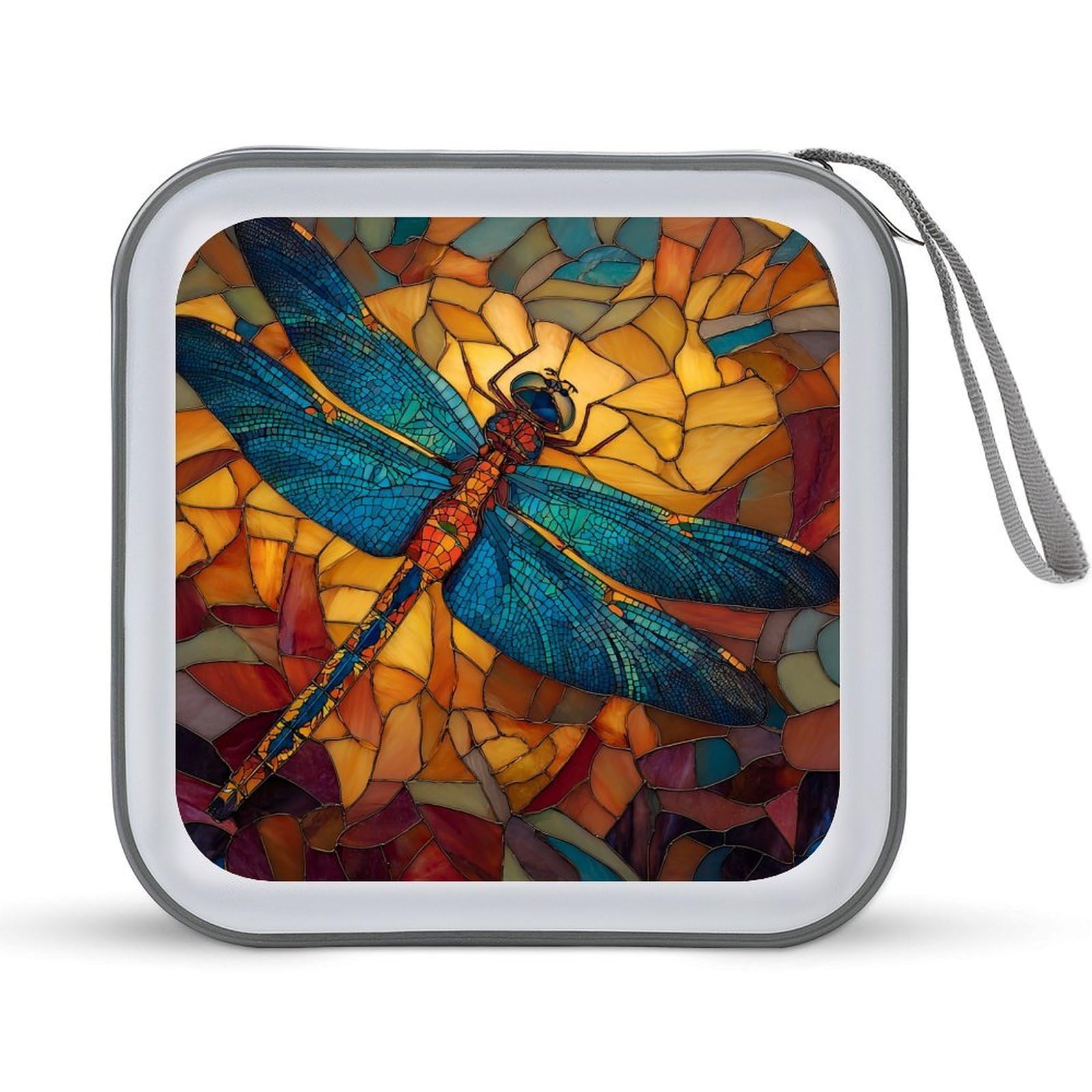 Jubonexis Stained Glass Style A Dragonfly CD Case DVD Storage Case Portable for Car Home Travel