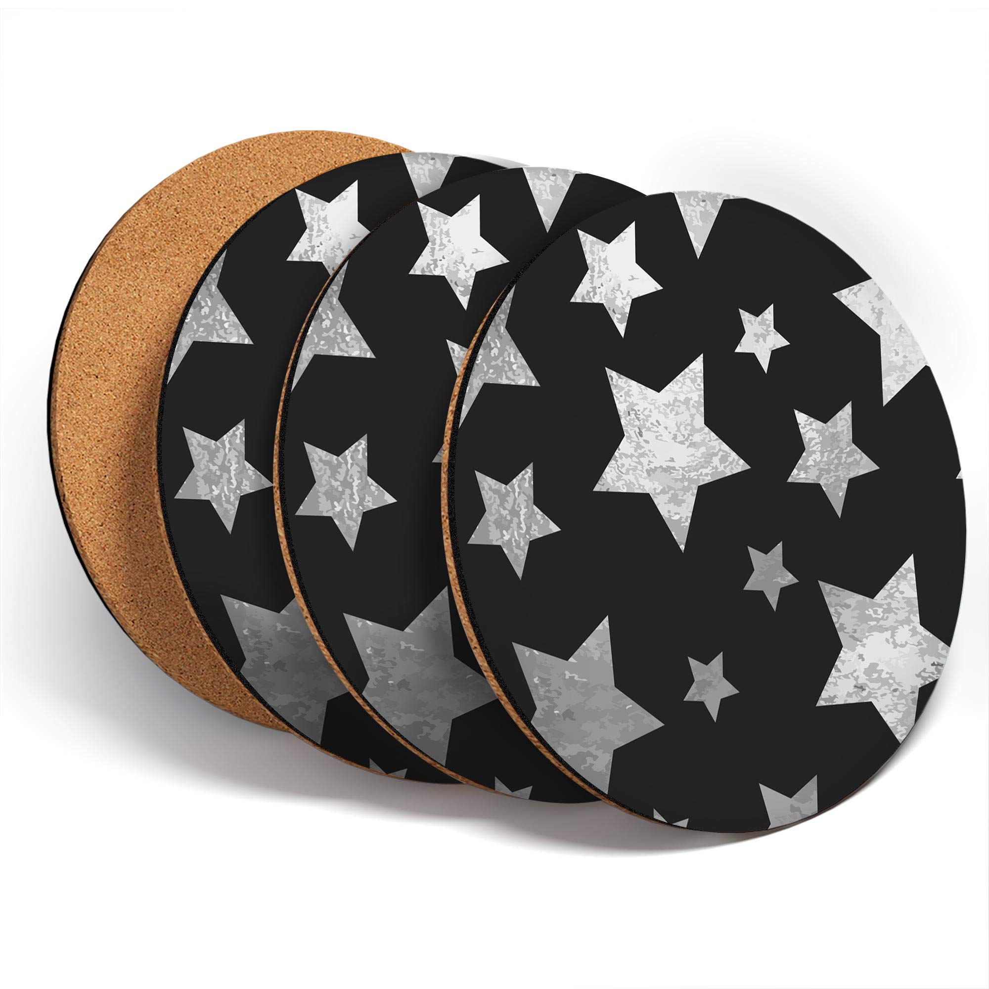 Destination Vinyl ltd Great Coasters (Set of 4) Round - BW - Stars Ombre Magic Drink Glossy Coasters/Tabletop Protection for Any Table Type #42576