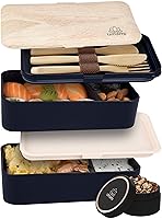 UMAMI Lunch Box, Cadeau Idéal Homme/Femme, Tout Inclus : 4 Couverts En Bois & 1 Pot À Sauce (Vissable), Boîte Bento...