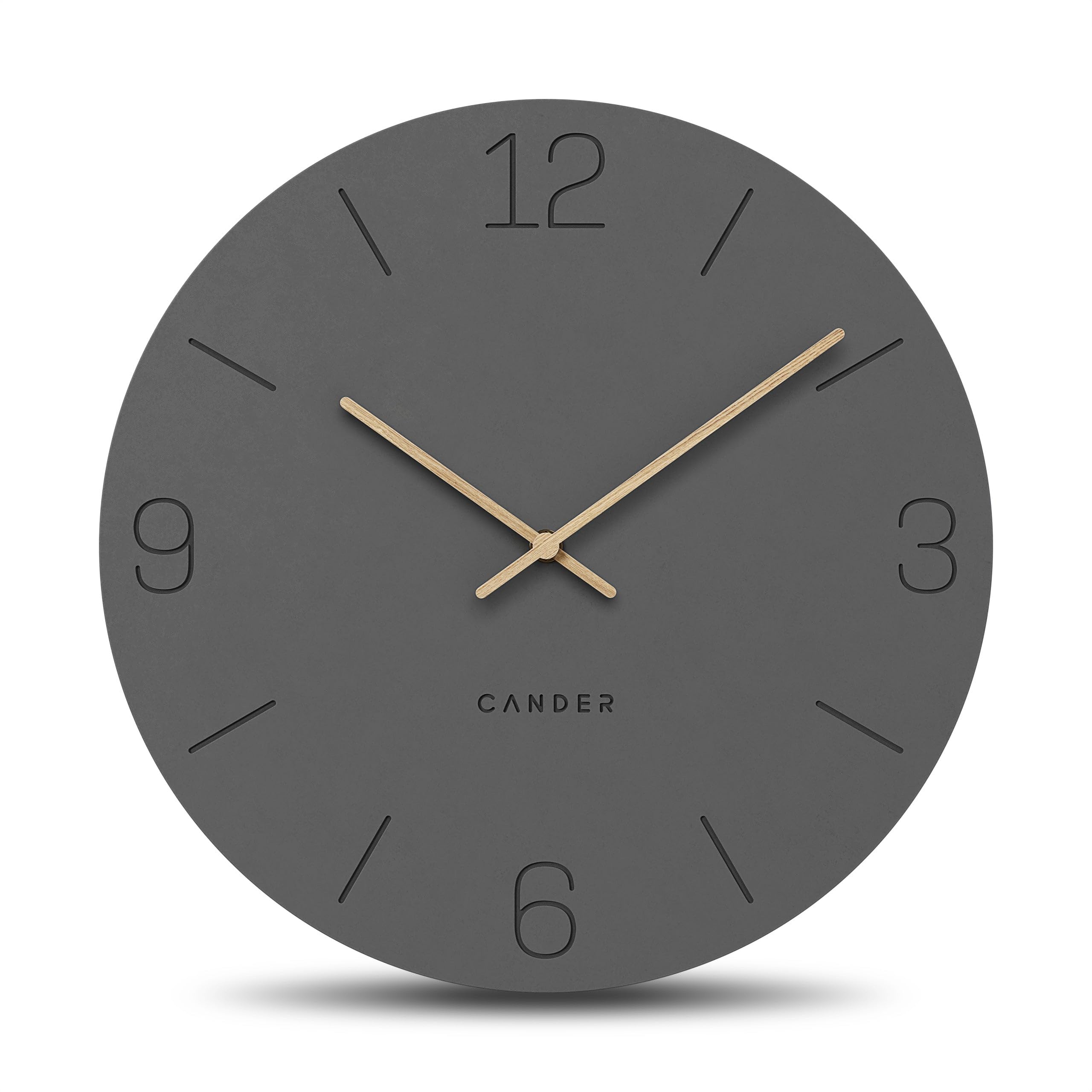 Cander Berlin MNU 2640 D XXL Wanduhr 40 lautlos cm ohne Tickgeräusche analog modern Vintage grau Holz-Zeiger Wohnzimmer groß