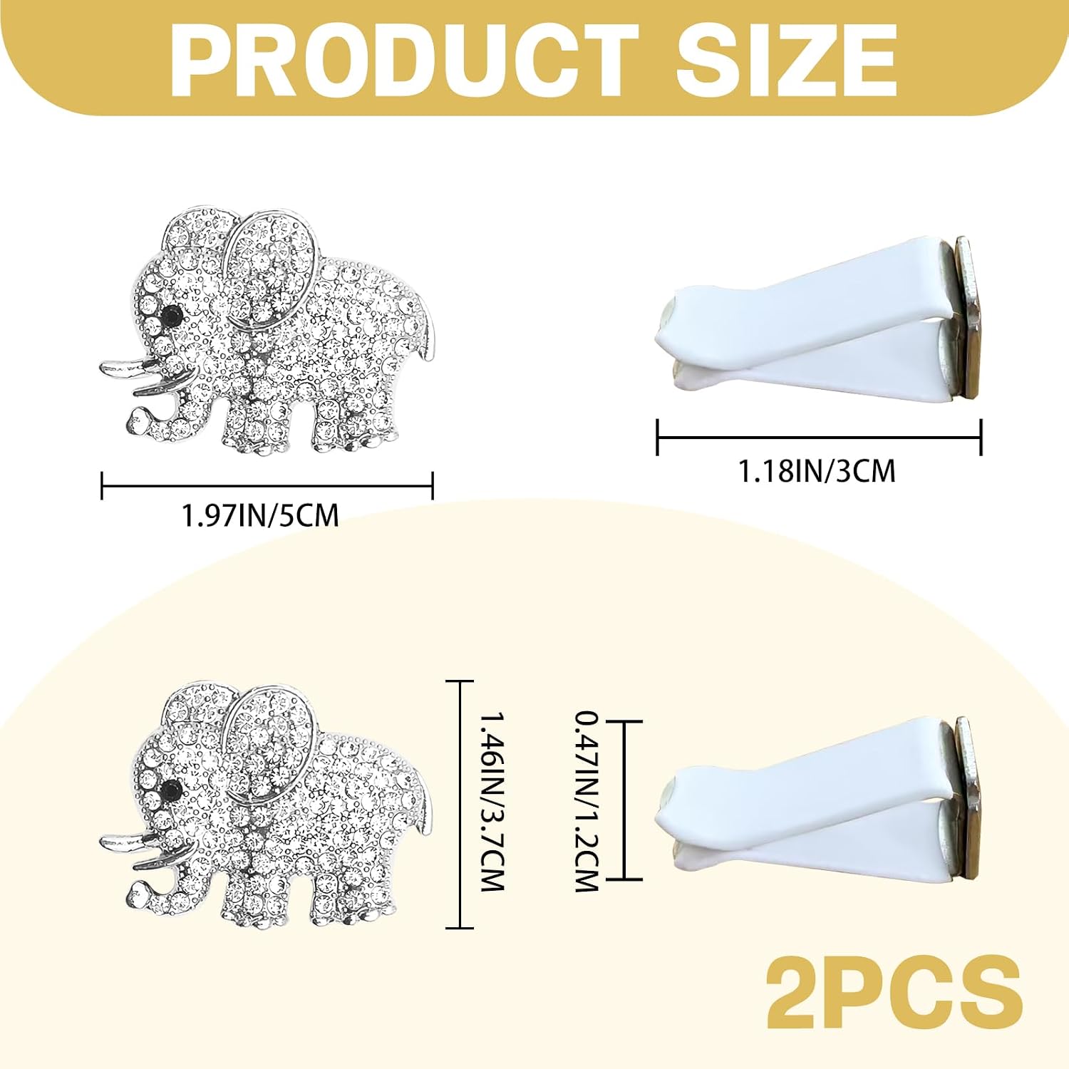 Automotive Universal 2PCS Elephant Car Air Vent Clips with Rhinestone Charms Bling Air Freshener Decor Universal Fit Auto Interior Accessories for Gift Idea, Silver