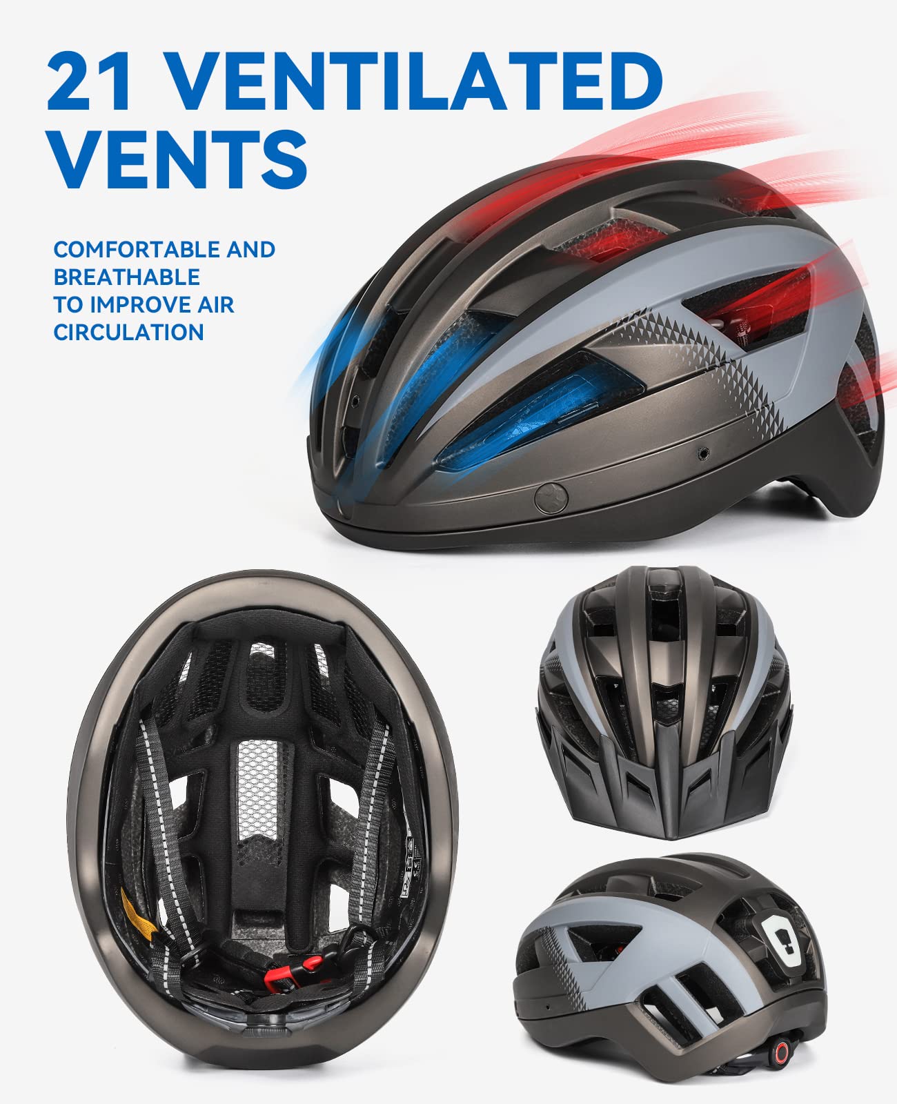 Fahrradhelm mit Visier für Herren Damen, Leichte Fahrradhelm mit Magnetischem Brille und USB-Aufladung LED Licht, Stylisch Mountainbike Helm Größe M/L/XL