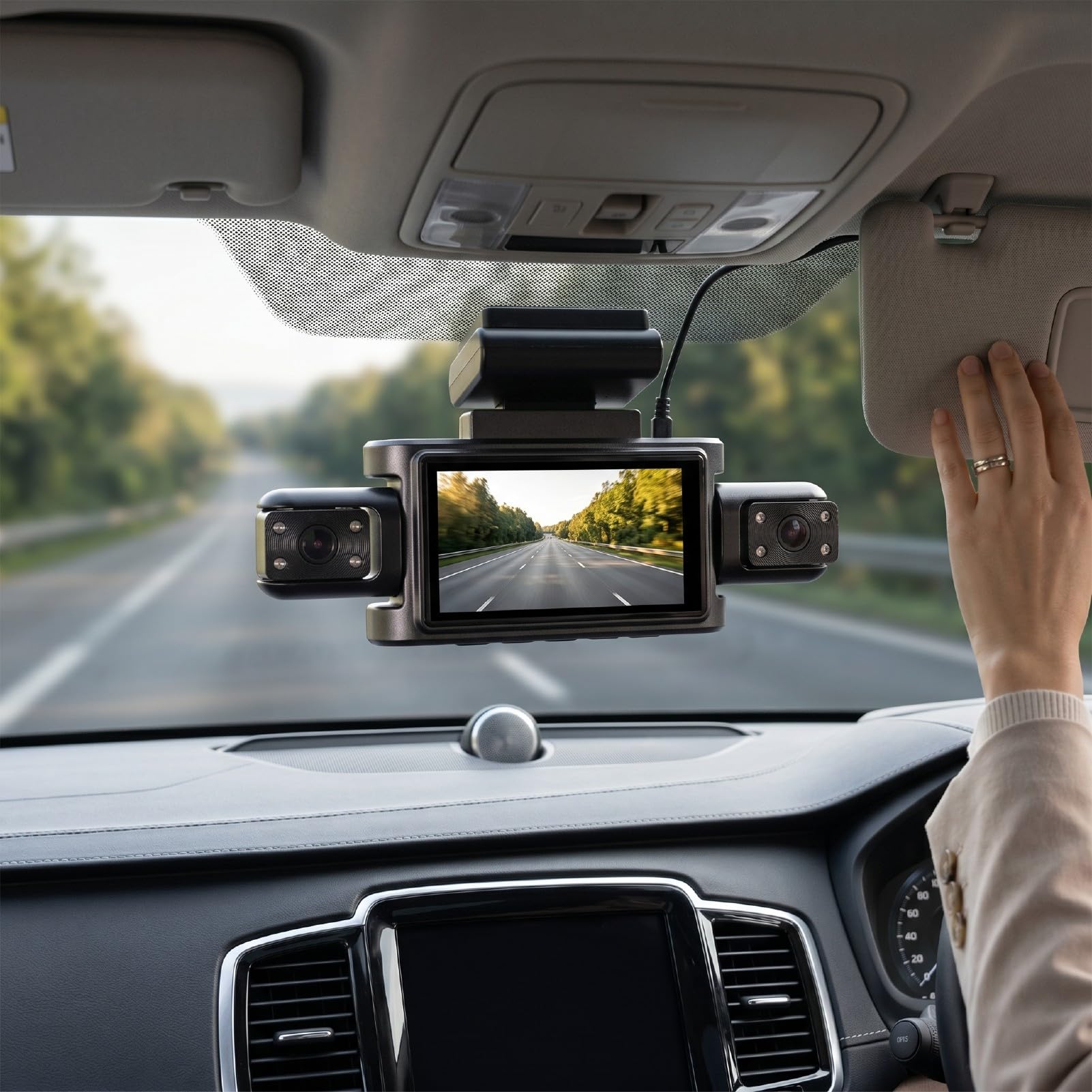 Naroote Dash Cam 4 Canali 1080P, Schermo 3 Pollici, Modalità Notturna