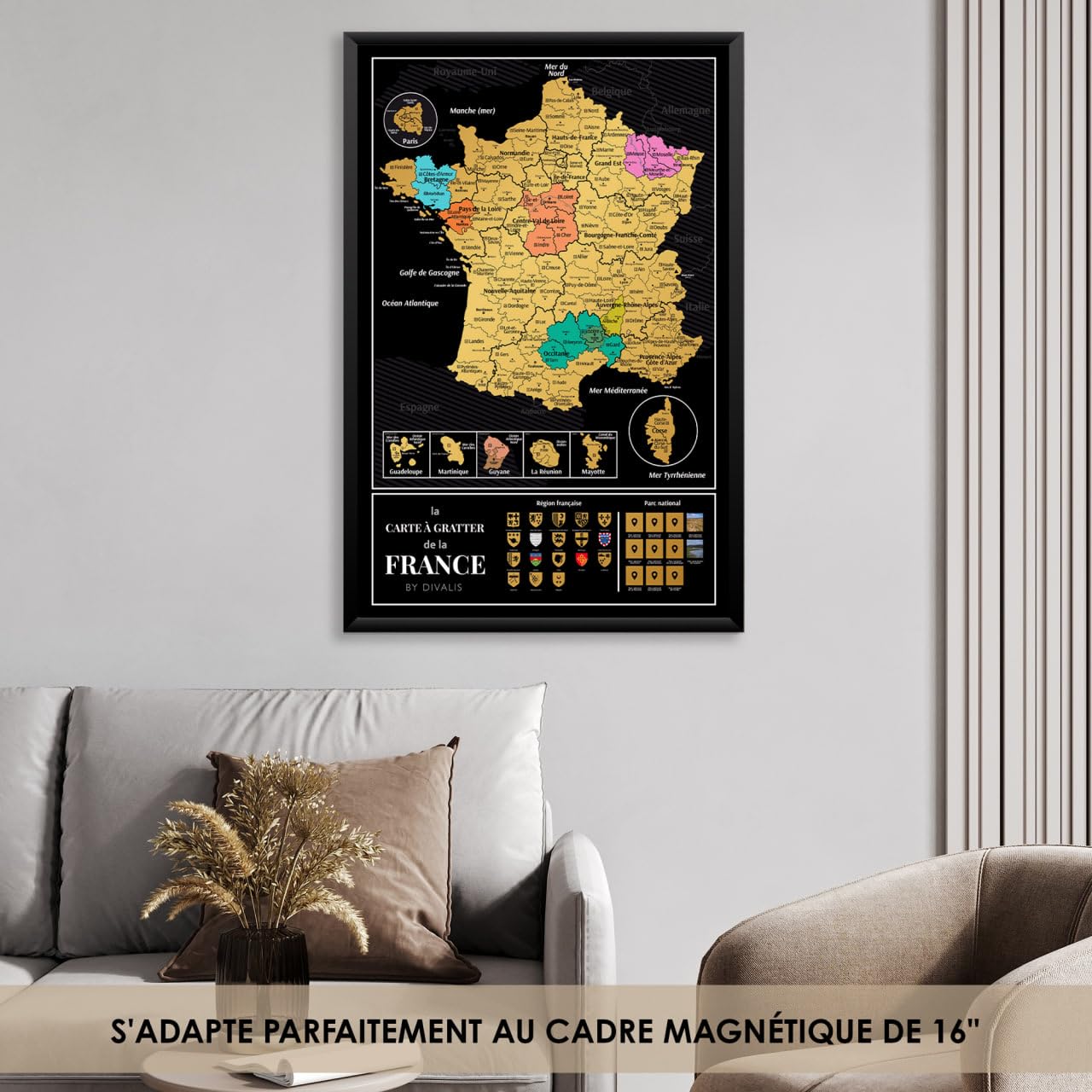 Divalis Carte à Gratter de la France avec Kit d'Accessoires - Poster à Gratter avec Départements - Carte de Voyage de la France - Scratch off Map - Scratchable Poster