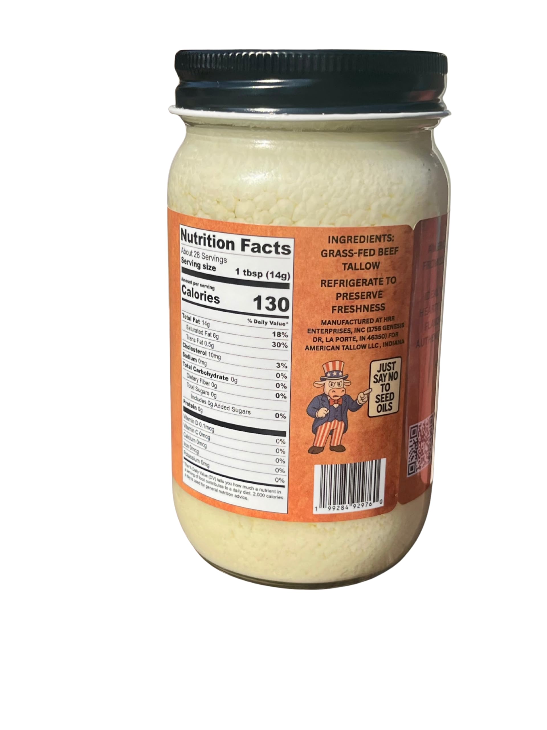 American Tallow, 100% Grass-Fed, Pasture-Raised, Non-GMO Beef Tallow, Premium Cooking Oil & Seed Oil Alternative, Healthy Traditional Fat,14 oz Glass Jar, Made in USA