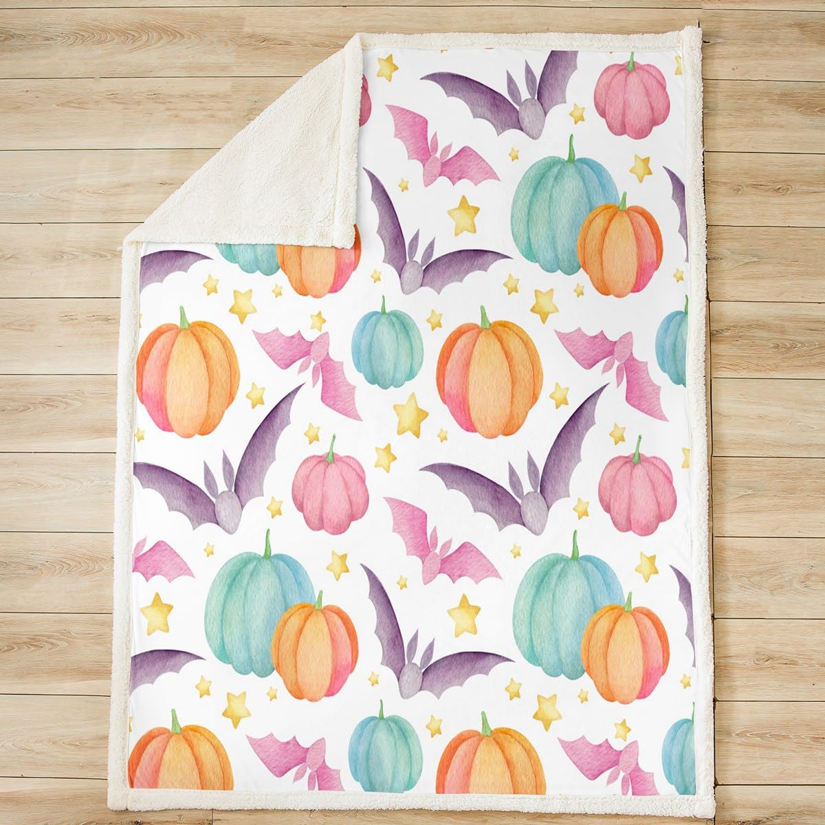 Cartoon Bats Kids Throw Blanket,Pumpkin Starry Sky Cute Bed Blanket for Boys Girls Adults,Happy Halloween Theme Fleece Blanket,Colorful Bright Fuzzy Blanket,Queen Size (90 x 90 Inches)