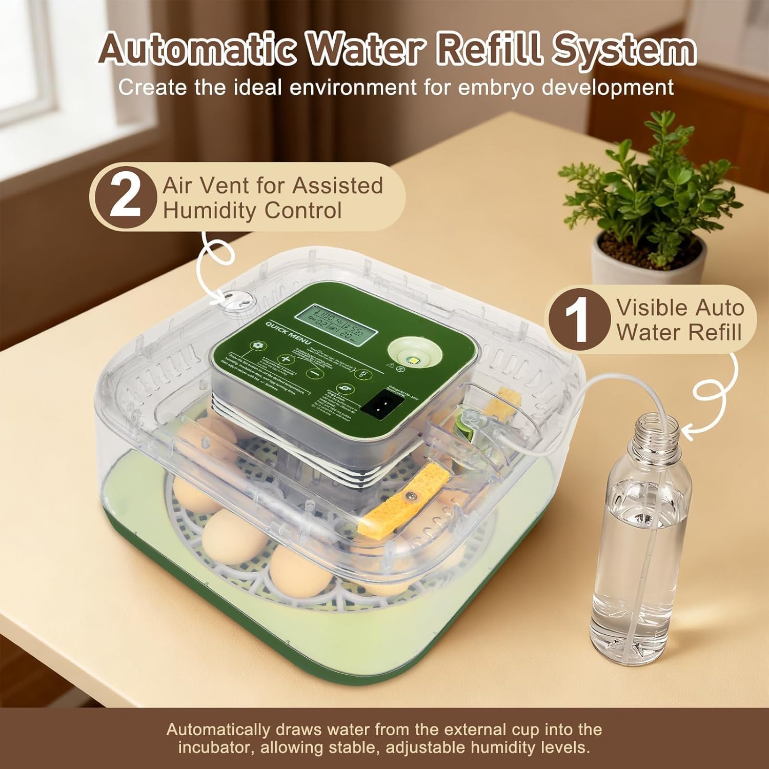 Series IV - 12 Egg Fully Automatic Incubator, Low Maintenance, Intelligent Sensor-Based Precise Humidity & Temp Control, Custom-Interval Auto Turn & Auto Stop, Preset Incubation Days, Candler, Alarms