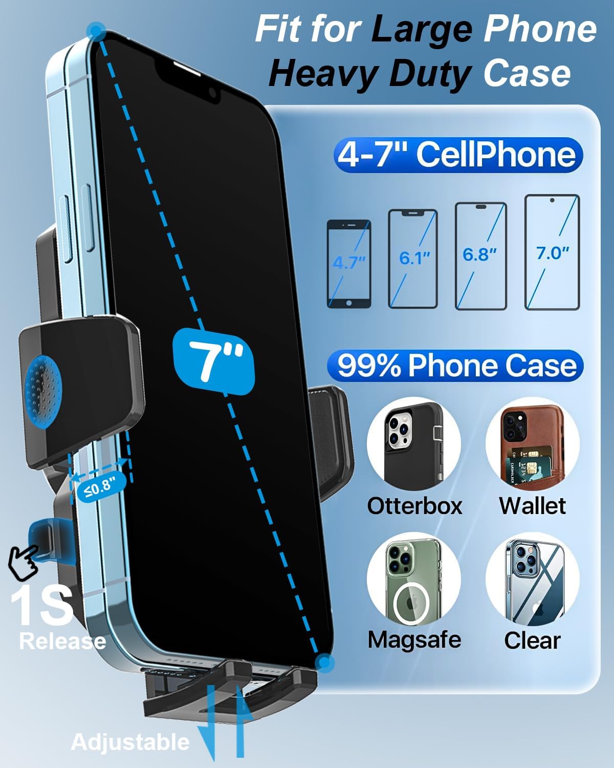 CD Slot Phone Holder for Car [Height Adjustable] Car Phone Holder CD Player Mount with One Button Release Clamp for iPhone 15 Pro Max Plus 14 13, Galaxy S23, Fire, All 4-7" Mobile Phones