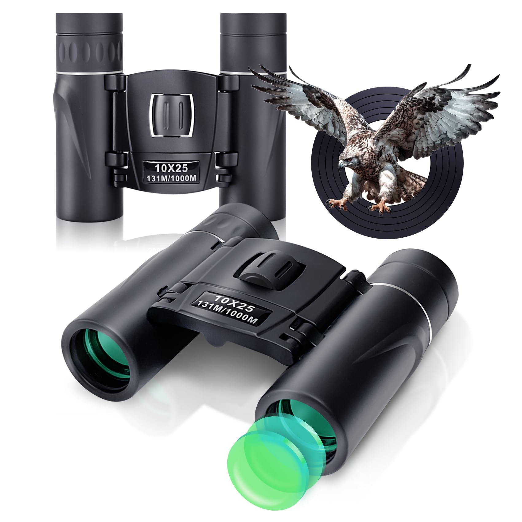 Midoo 2 Pack 10x25 Binoculars for Adults and Kids - Compact, Clear Low Light Vision for Bird Watching, Travel, Hunting, Cruise Ship Essentials - Lightweight and Waterproof