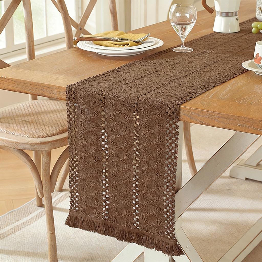 HASTHIP® Retro Jacquard Table Runner - 12x72 Inch Table Runner for 4-6 Seater Dining Tables for Centre Tables Countryside Minimalist Hollow Out Decoration for Party, Festival, Christmas