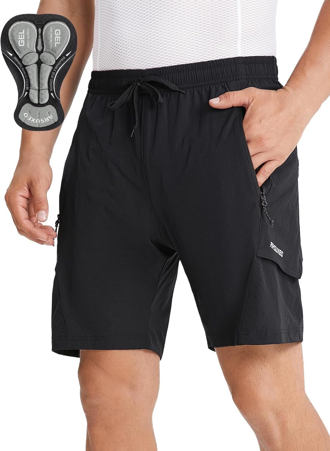 ARSUXEO　MTBショーツ　XLサイズ ARSUXEO メンズ マウンテンバイクショーツ ルーズフィット パッド入り