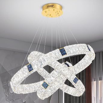3 Ring Chandelier for Living Room Led Gold Ring Chandelier for Dining Room Crystal Ring Pendant Light D16''+24''+32''