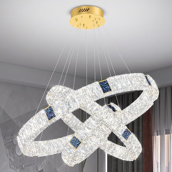 3 Ring Chandelier for Living Room Led Gold Ring Chandelier for Dining Room Crystal Ring Pendant Light D16''+24''+32''