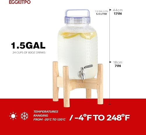 Miniatura 4 de EGGKITPO Dispensadores de bebidas de 1.5 galones con grifo y elegante soporte para fiestas, dispensador de limonada de policarbonato con soporte de