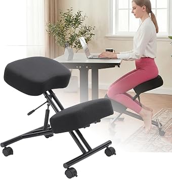 Kneeling Chairs Linen Ergonomic Home Office Chair Adjustable Height Seat Rolling Wheels Comfort Thick Cushion Work Stool Improve Posture Chairs
