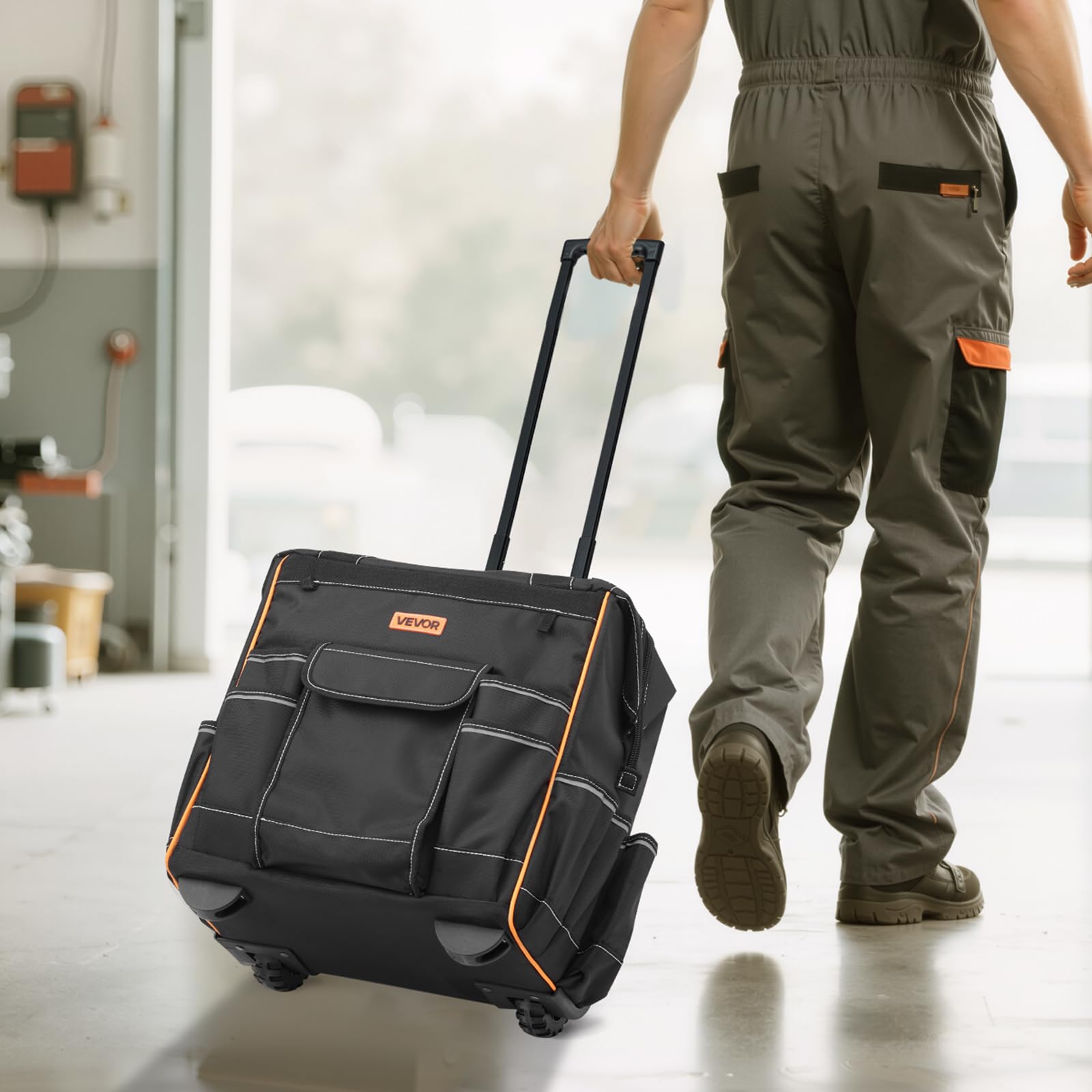 VEVOR Zaino Portautensili con Ruote, Capacità max. 50 kg, Borsa Portautensili con Ruote da 25 Tasche, Maniglia Telescopica Regolabile, 390 x 290 x 420 mm, Organizzatore per Borse per Lavoro