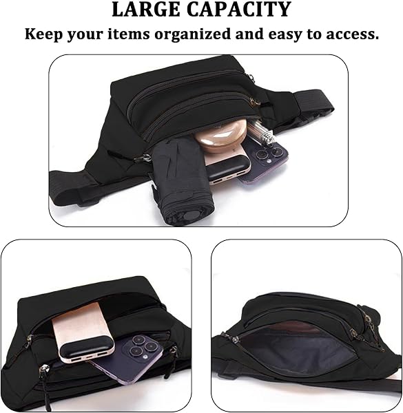 Bum Bag for Men Women Waterproof Waist Pack with Adjustable Belt 3 Zipper Pockets Lightweight Water-Resistant Fanny Pack for Travel Sports Running Hiking - 4
