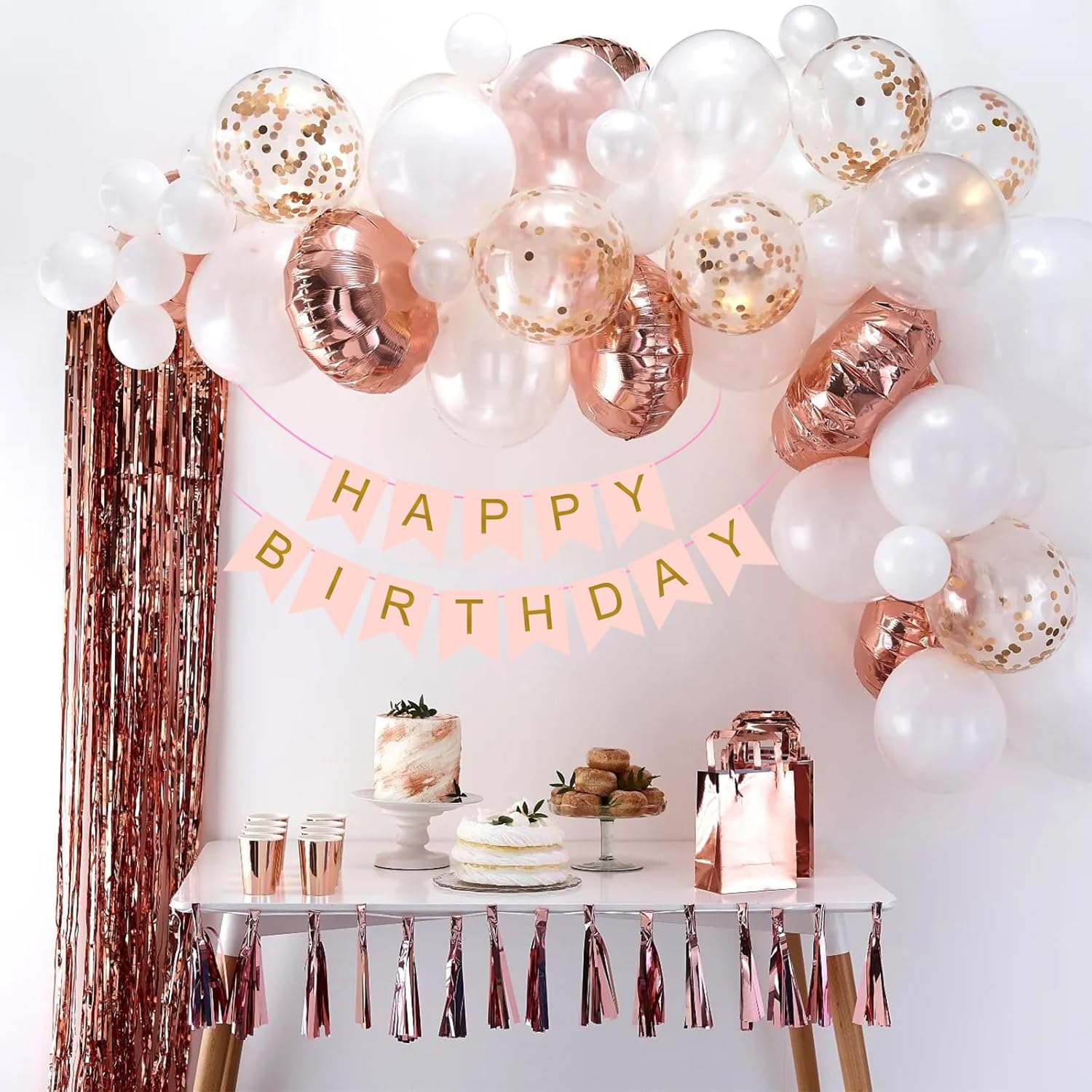Sweet 16 Party Decorations,16th Birthday Boxes Decor for Girls Women Sweet Sixteen Happy Birthday Banner Kits Pink Rose Gold Foil Balloons Party Supplies Rose Gold Tassel Curtain - Image 8