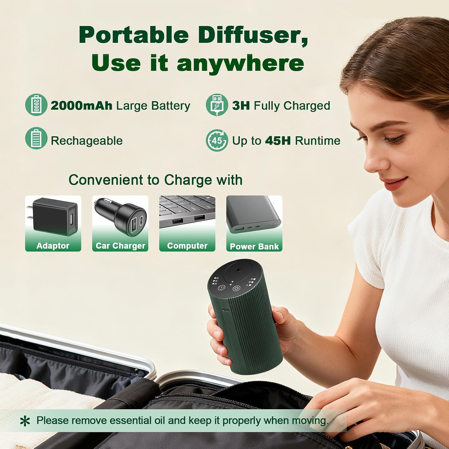 Waterless Oil Diffuser Starter Kit with Essential Oil-Green image 4