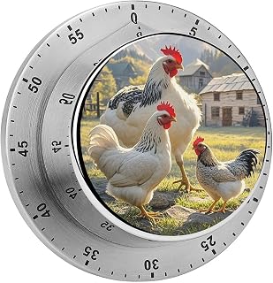 Chickens and Farm Kitchen Timers Magnetic 60 Minute Mechanical Wind Up Timer Manual with Loud Alarm and Stainless Steel Body Chef Clock Easy for Cooking Or Baking