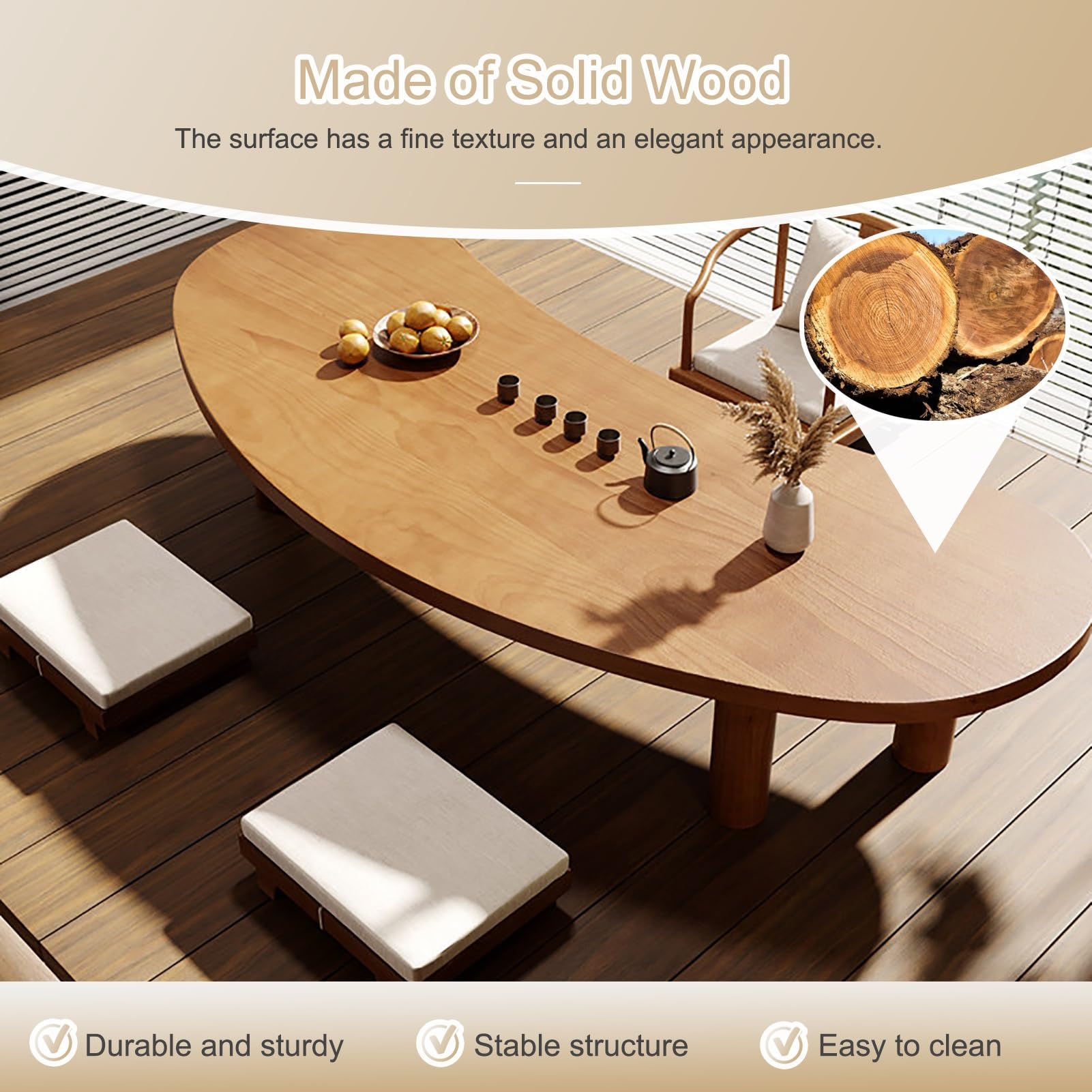 Tavolino da pavimento giapponese in legno massello, tavolino da pavimento giapponese, legno ecologico, per soggiorno, meditazione, sala da tè, sala da pranzo in stile tatami (200 * 60 * 35 cm/78,7