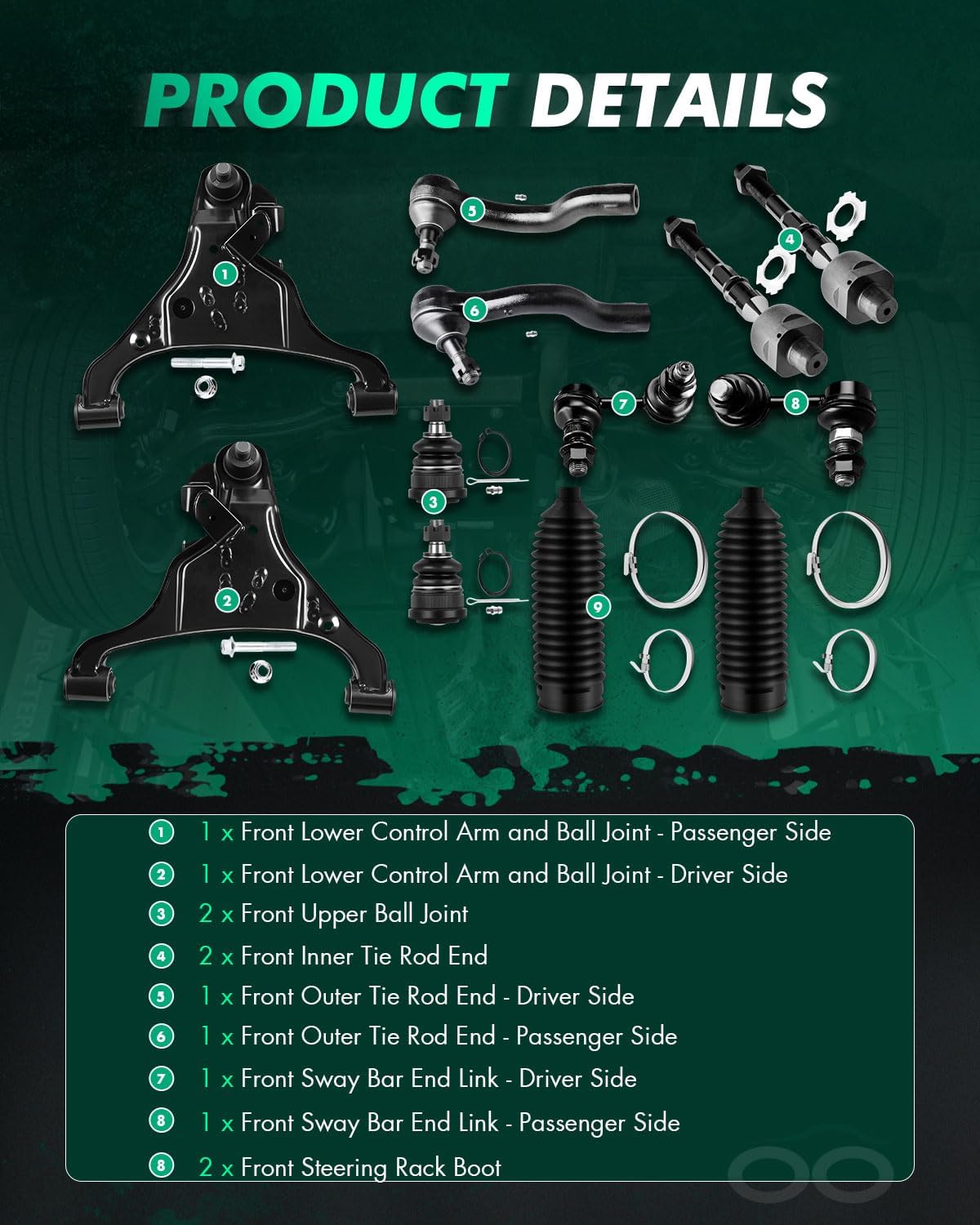 SCITOO 12pcs Front Lower Control Arms Ball Joints, Sway Bar Links, Tie Rod Ends w/Steering Boots Fit for Nissan Frontier (2005-2016), Pathfinder (2005-2012), Xterra (2005-2015)