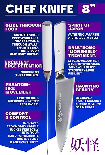 Miniatura 4 de Cuchillo de Chef Dalstrong - 8 pulgadas - Serie Phantom - Cuchillo de Cocina de Acero Japonés AUS8 de Alto Carbono - Mango G10 Blanco - Cuchillo de
