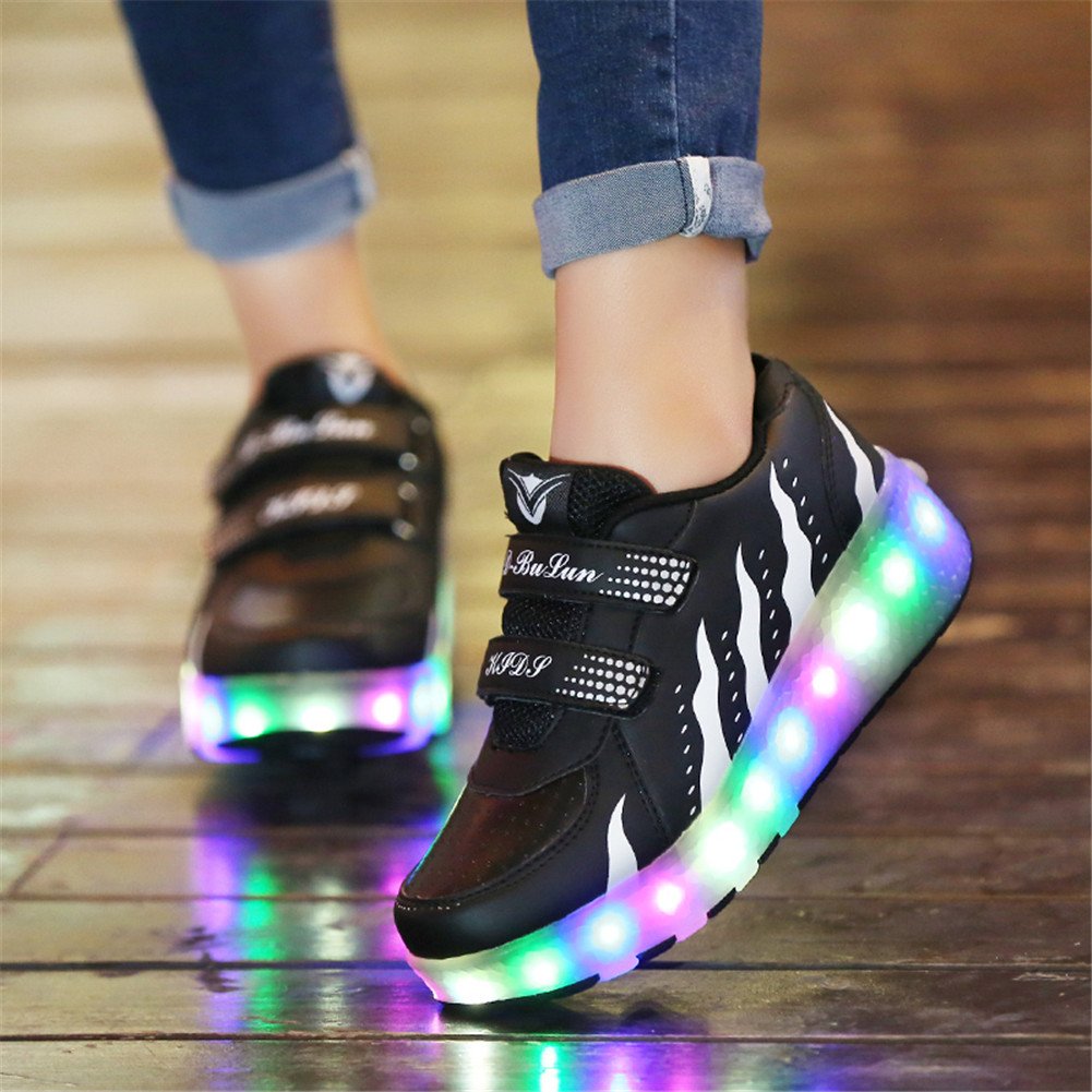 USB Aufladen 7 Farbwechsel LED Blinkend Schuhe Mit Doppelt Rollen Automatisch Räder Rochen Skateboardschuhe Outdoor Fitnessschuhe Gymnastik Laufschuhe Sneakers für Jungen Mädchen Geschenk
