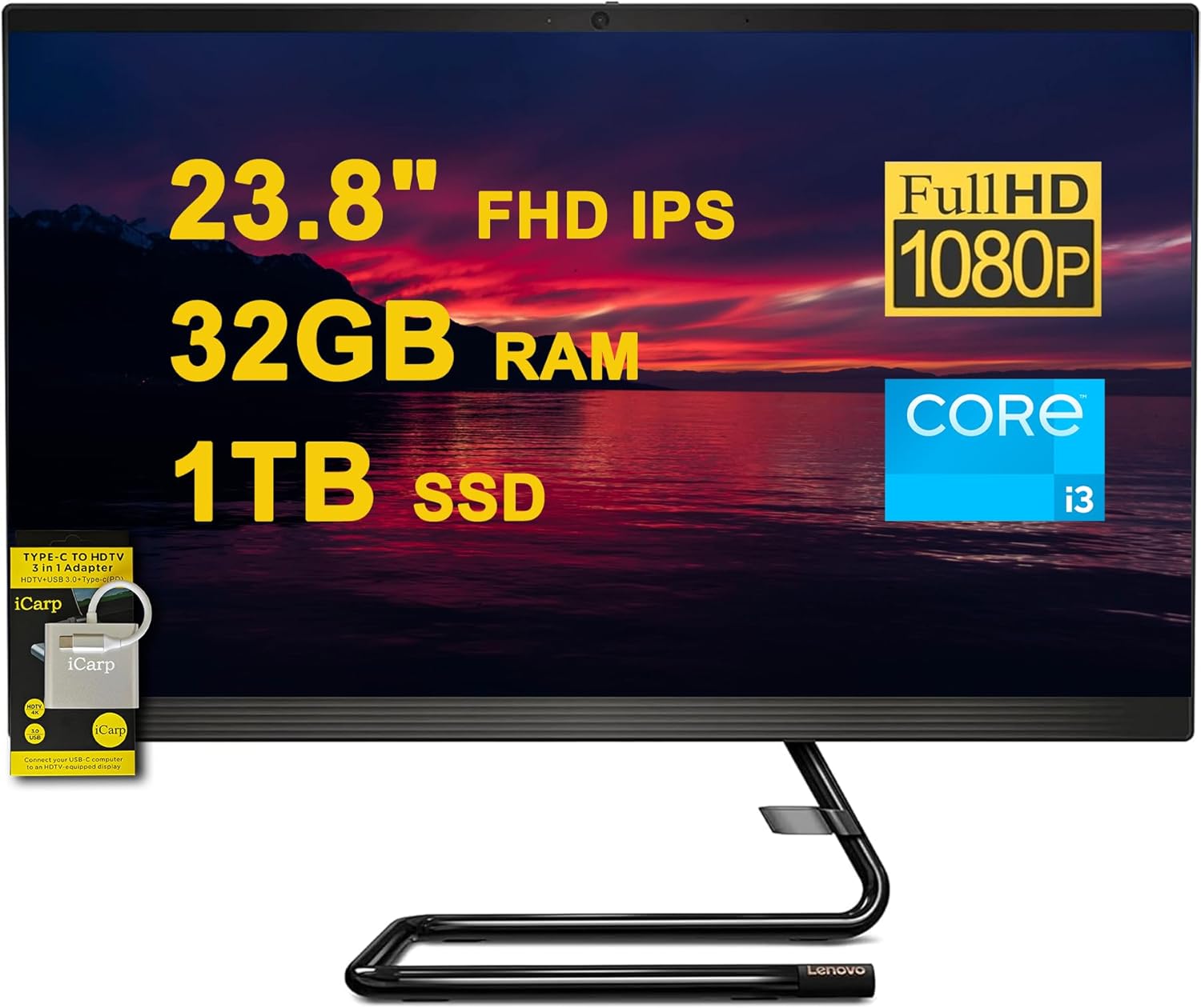 Lenovo IdeaCentre AIO 3 All-in-One Desktop 23.8" FHD IPS Anti-Glare Intel Quad-core i3-10100T 32GB RAM 1TB SSD Win10 w/ICP Accessory