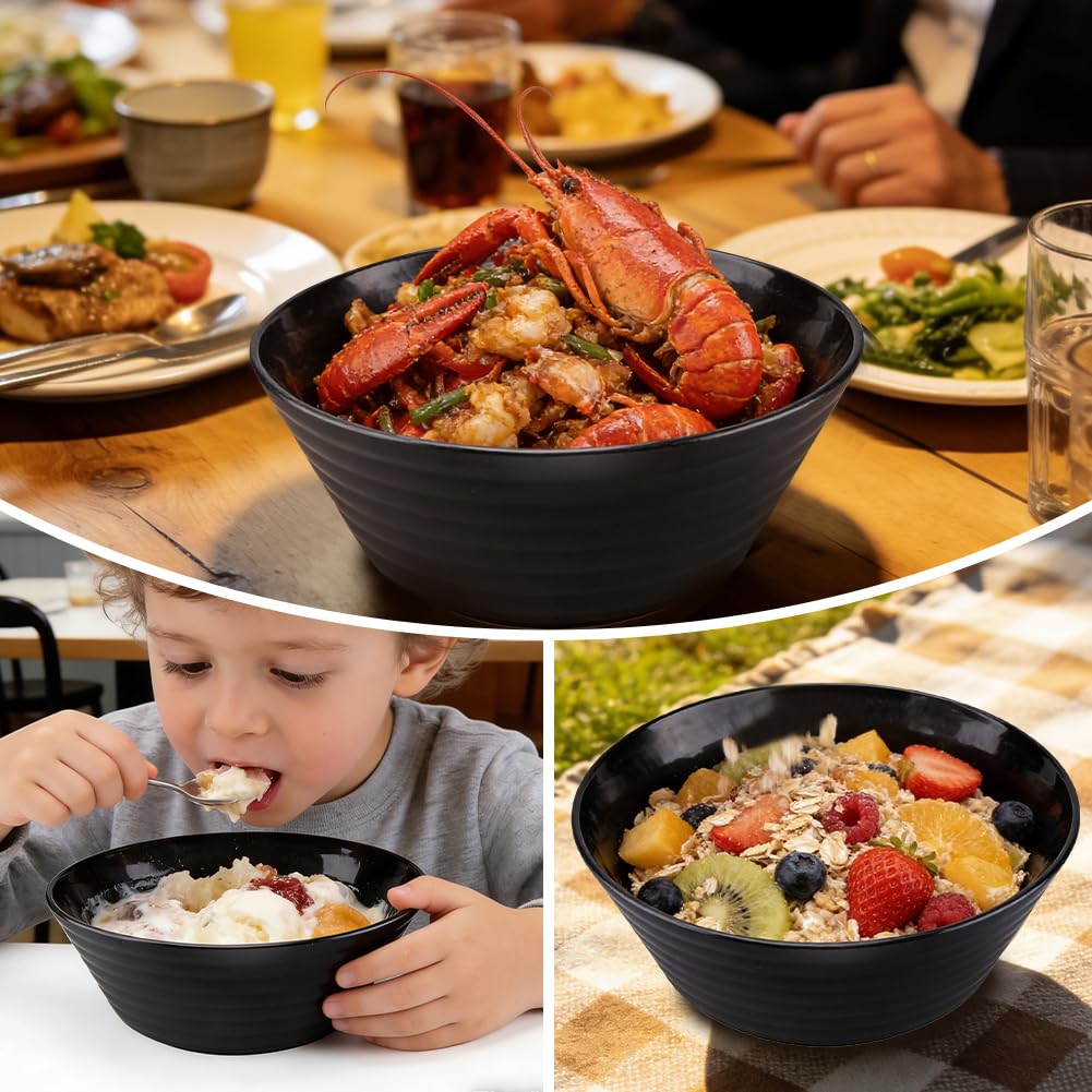 Ciotola grande da 20 cm, colore nero, ciotola per cereali, ciotole in plastica, grande capacità, ciotole per insalata in plastica, ciotole per cereali per bambini, adatte al forno a