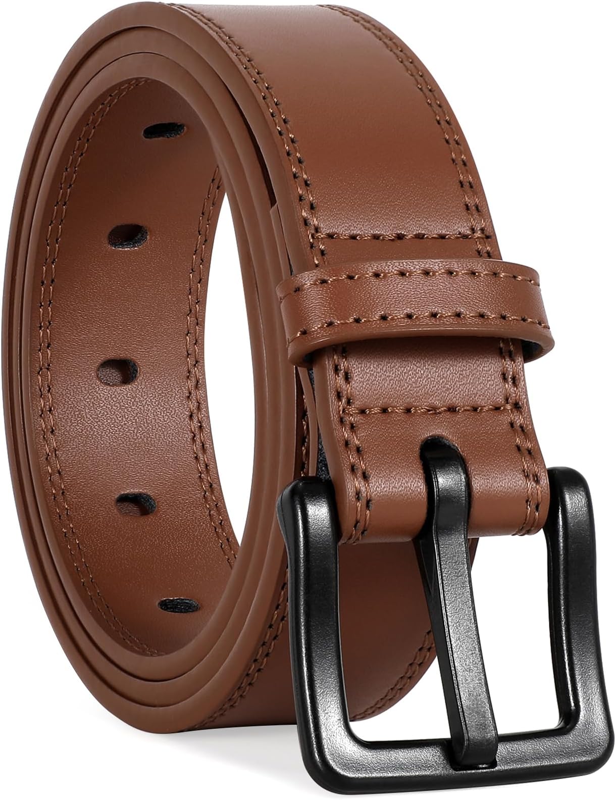 VONMELLINickel Free Leather Belt for Men, TSA Approved Non Metal Men’s Belt for Jeans with Hypoallergenic Buckle