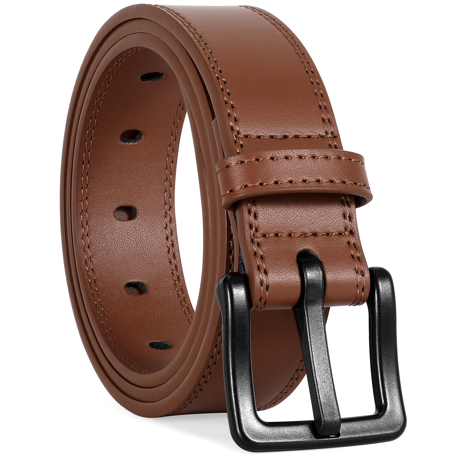 VONMELLINickel Free Leather Belt for Men, TSA Approved Non Metal Men’s Belt for Jeans with Hypoallergenic Buckle