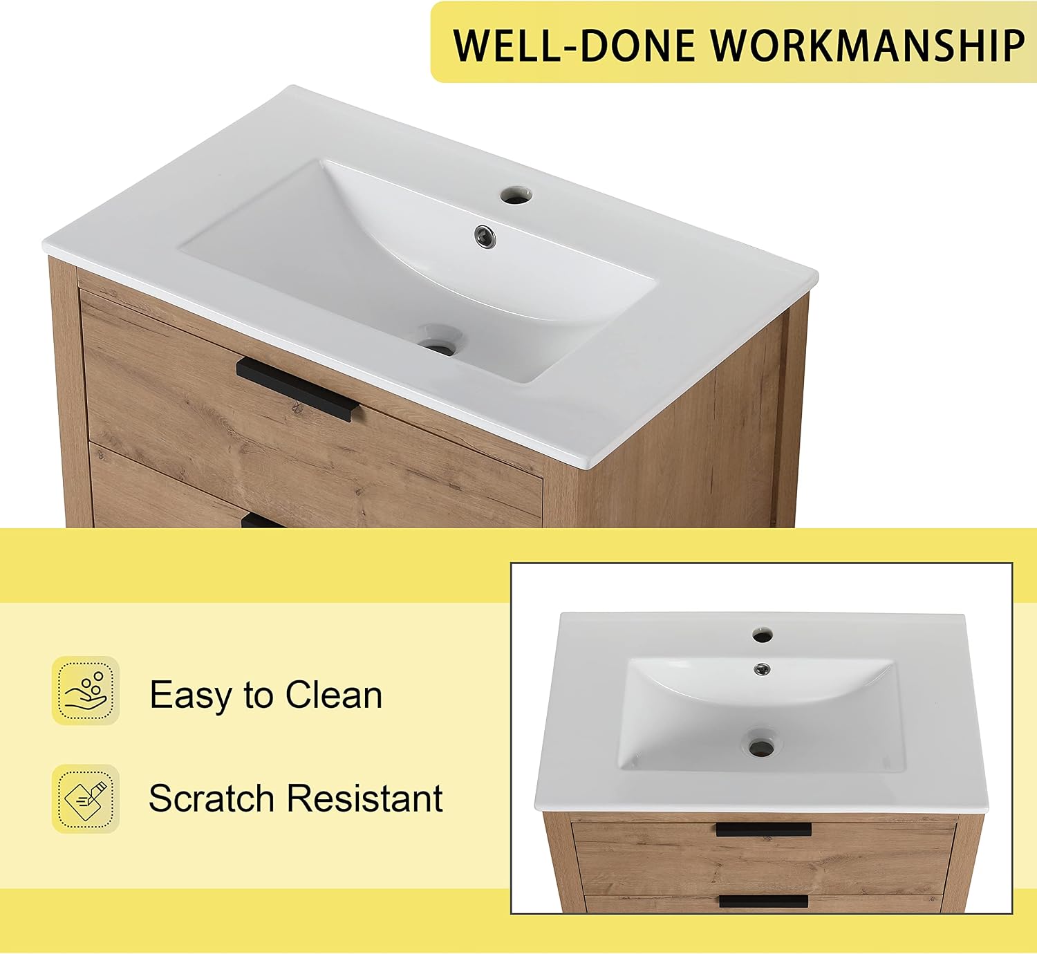 30" Bathroom Vanity with Sink, 30 Inch Freestanding Bathroom Vanity, Modern Bathroom Vanity, Brown Floor Standi Cabinet Set