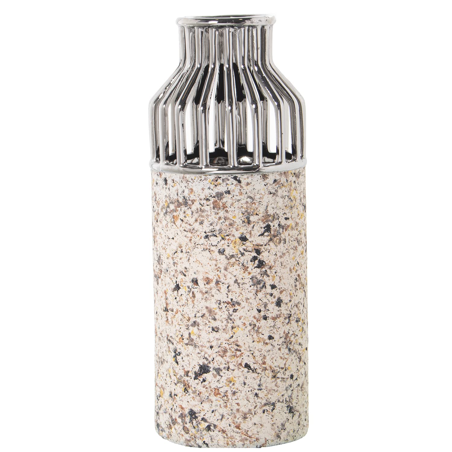 Vase en céramique argent 13x35 cm pot fleur effet granite