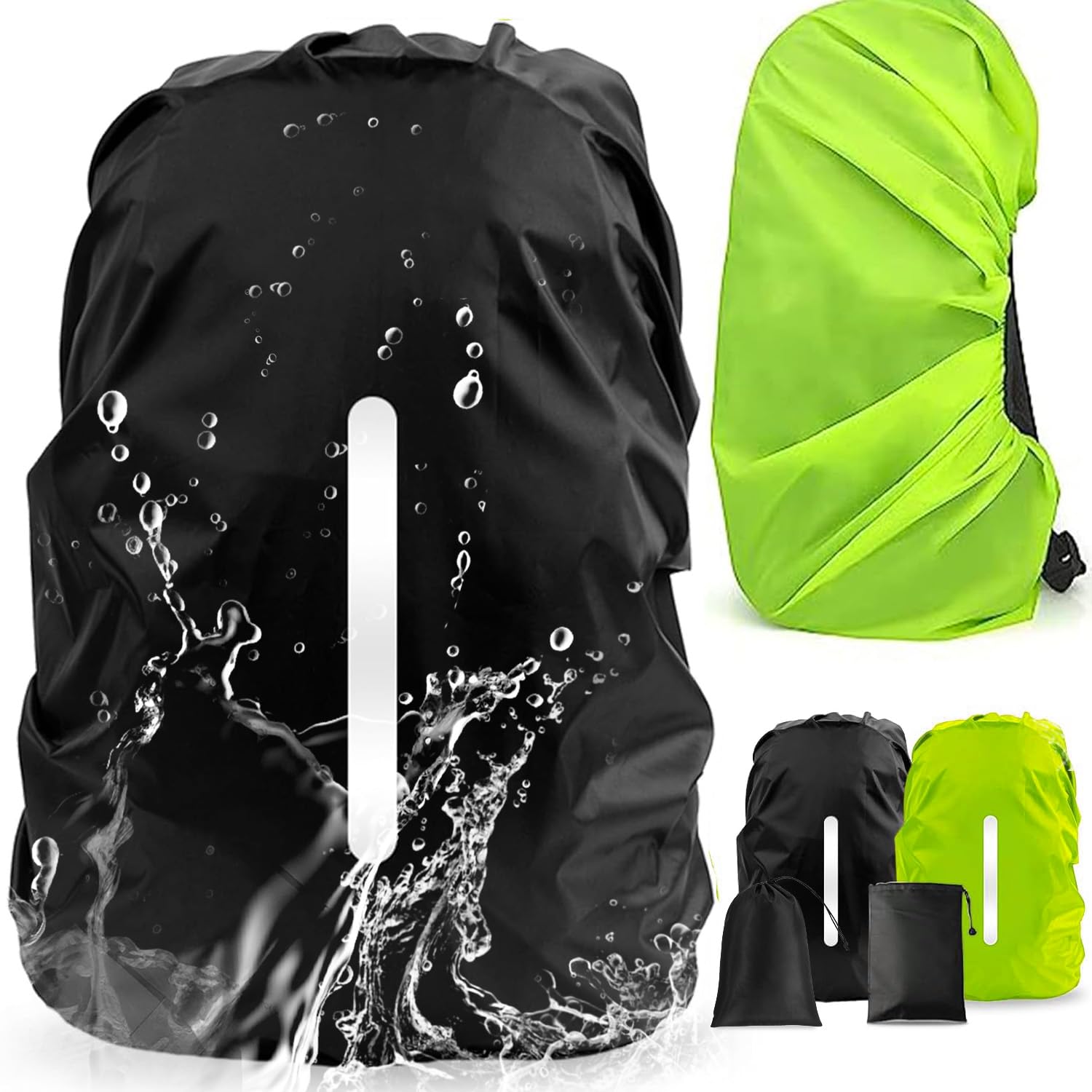 Rwekdza 4 custodie impermeabili per zaini, per esterni, campeggio, escursioni, con strisce riflettenti (M 30L-45L)