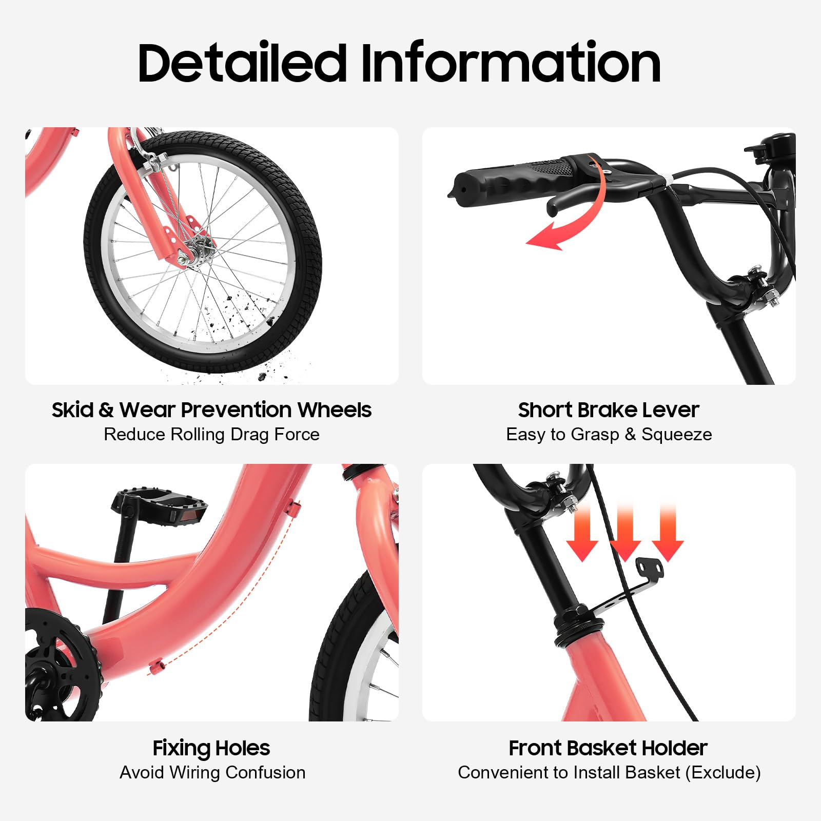 Kinder Dreirad 16 Zoll für 7-10 Jahre – 3-Rad Fahrrad mit großem Korb (33x33x20 cm), verstellbarem Sitz & Lenker, 110 lbs Tragkraft, Klemmbremse, reflektierenden Aufklebern – Hellorange