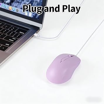 有線マウス 静音 Type-C 長さ1.5m 両手利き対応 DPI1000 人間工学 接続簡単 Windows/Mac OS/Android/PC/スマートフォン/ノートパソコン/タブレットに対応 パープル