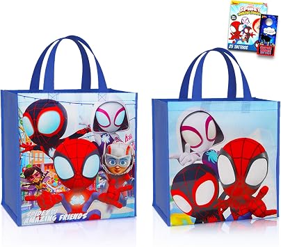 Spidey and Friends Tote Bags, Large Reusable Grocery Bags - 2 Pack Bundle