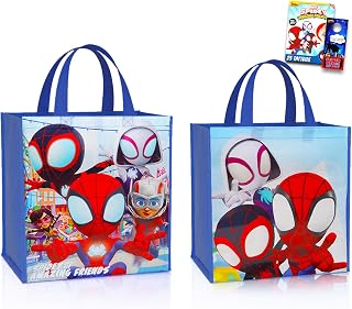 Spidey and Friends Tote Bags, Large Reusable Grocery Bags - 2 Pack Bundle | Spidey and His Amazing Friends 13" and 15" Tote Bags for Shopping Groceries Gift Bags for Kids Adults, Tattoos, More