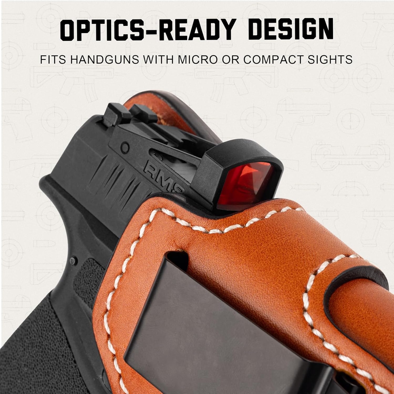 Universal IWB Leather Holster for P365/P365XL, Hellcat, G43/G48, G43X MOS/G48 MOS with TLR-6 and TLR-6 HL, Optic-Ready, Inside Waistband Carry Holster, Steel Clip Fits 1.75" Belt, Brown, Right