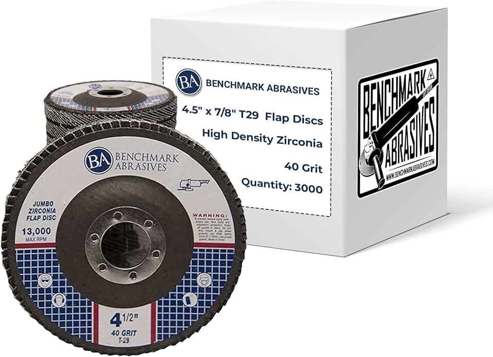 Benchmark Abrasives 4.5" x 7/8" Zirconia Type 29 Flap Discs, 40 Grit