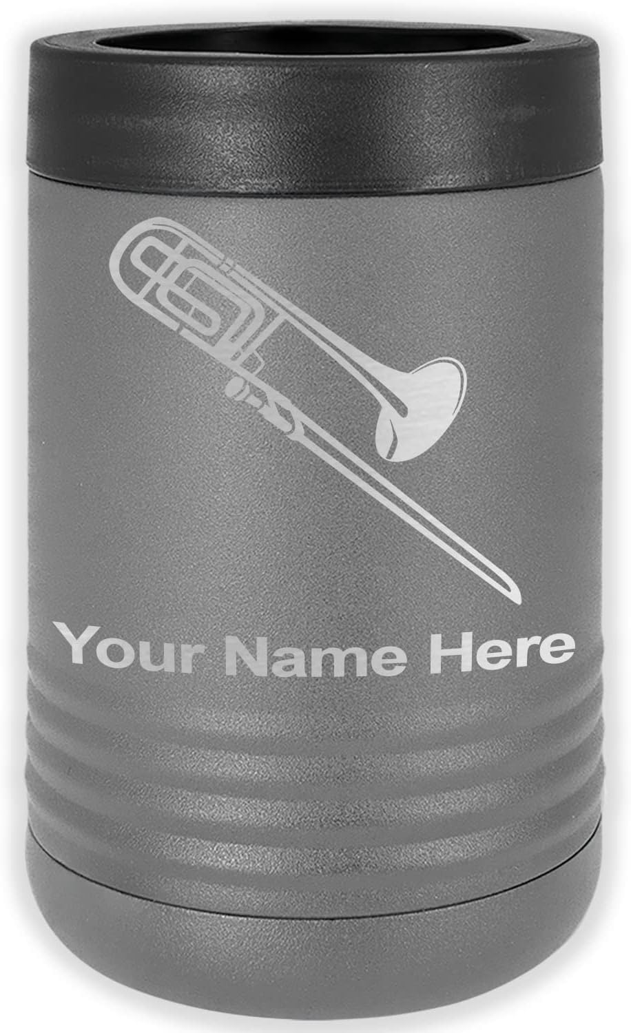 LaserGram Personalized 12 oz. Stainless Steel Can & Bottle Insulator, Trombone – Keeps Drinks Cold Longer (Navy Blue)