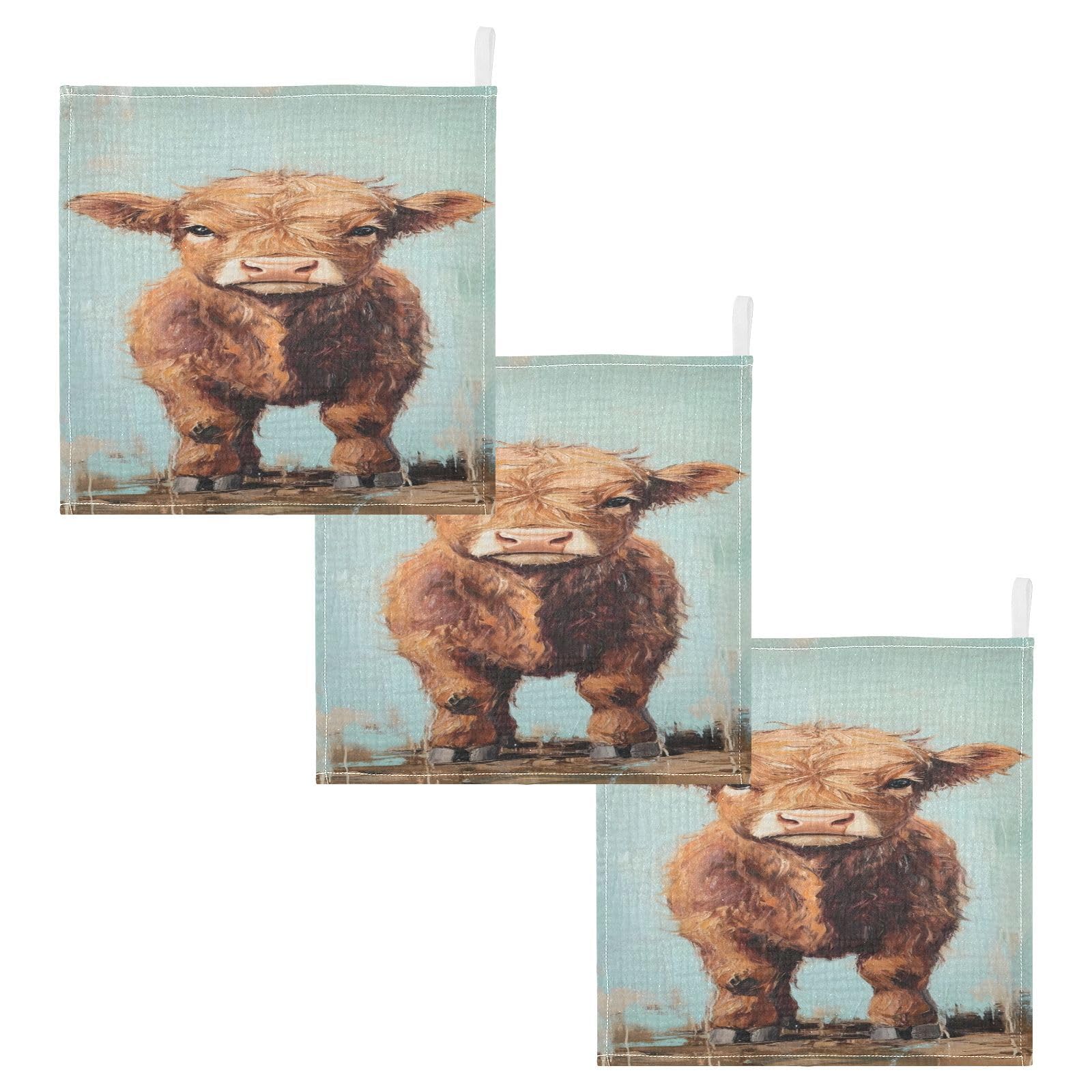 YETTASBIN Highland Cow Muslin Baby Hand Washcloths Soft Cotton Bath Face Towel 4 Layers Extra Absorbent Feeding Burp