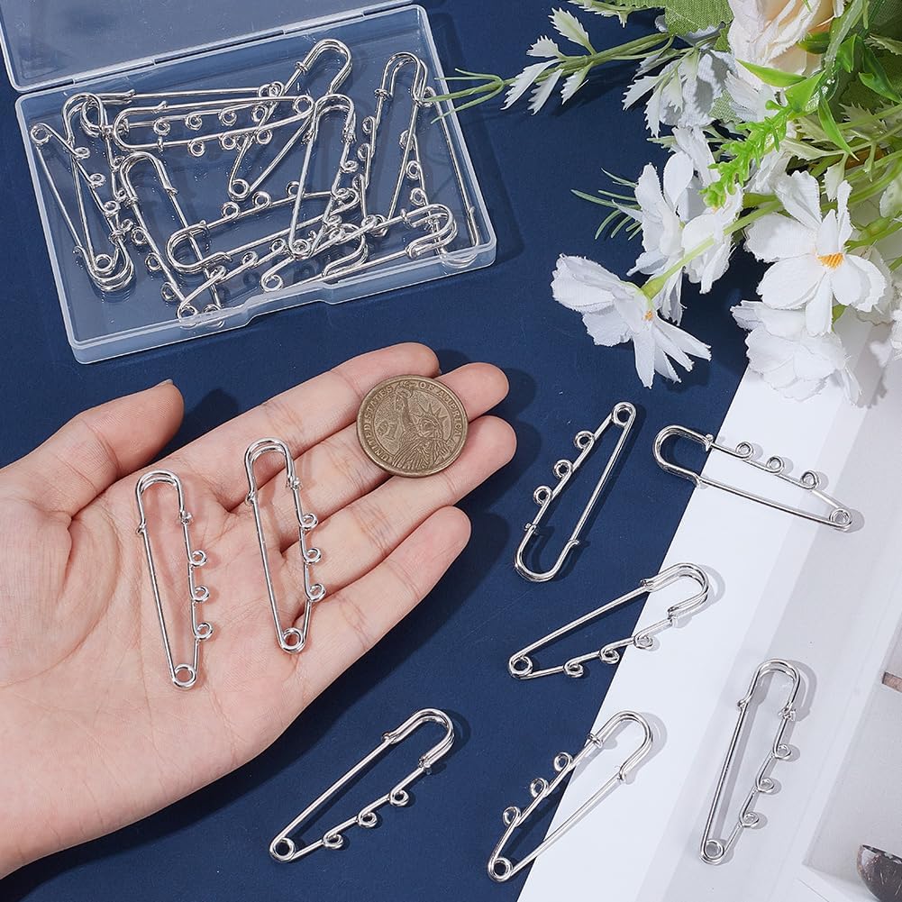 SUNNYCLUE 1 Box 20pcs 2 Inch Kilt Pins Bulk Safety Pin Brooch Finding Silver 3 Loops Metal Steel Fastener Clip Clasp Kilt Safety Badge Findings for Jewelry Making Christmas Blankets Clothes Supplies image 3
