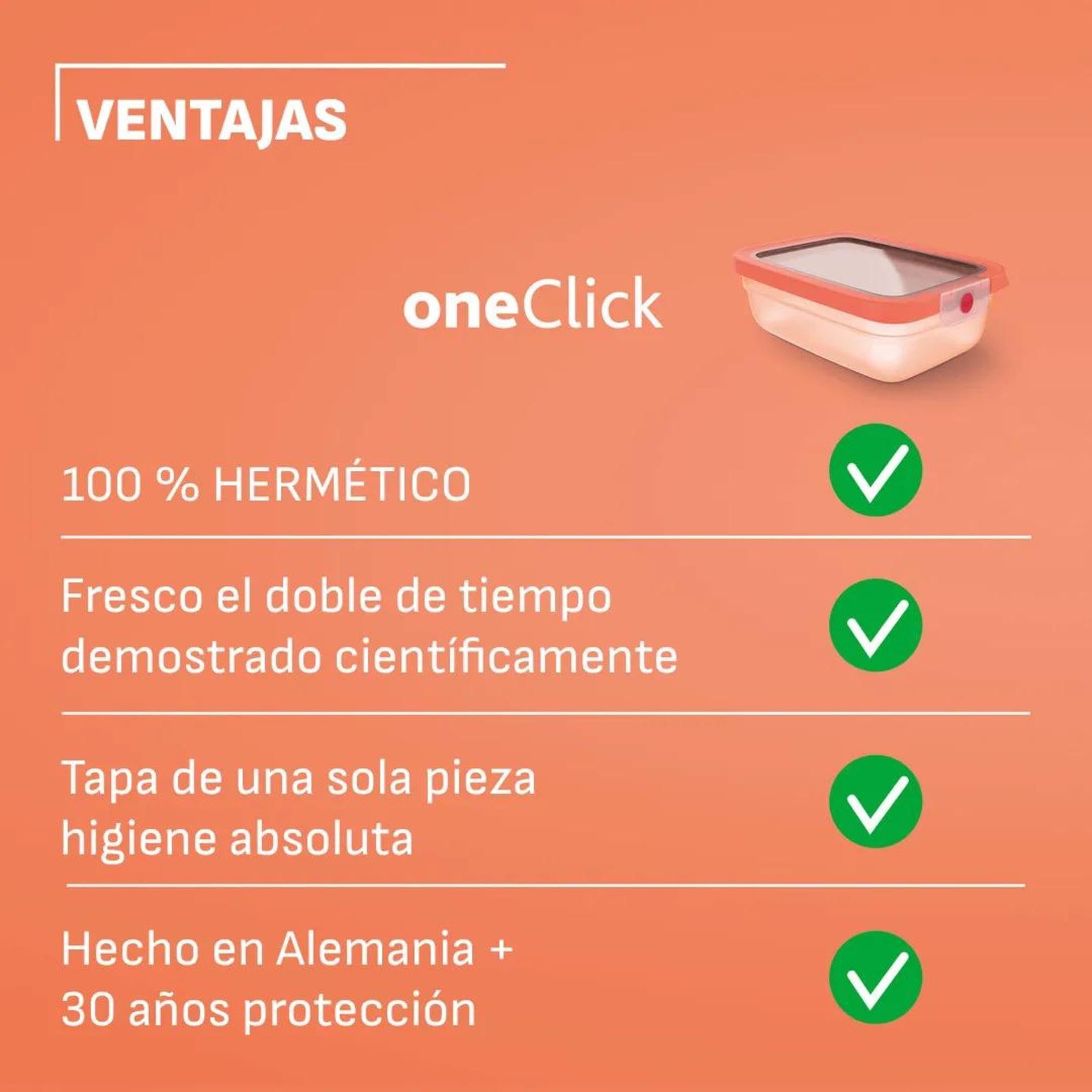 EMSA oneClick, recipiente para almacenar alimentos, un clic, abrir y cerrar sin esfuerzo, 2 veces más frescos, 100% hermético, apilables, set 5 piezas naranja, 2x 0,50L, 2x 1,20L, 1x 2,30L, N1230900