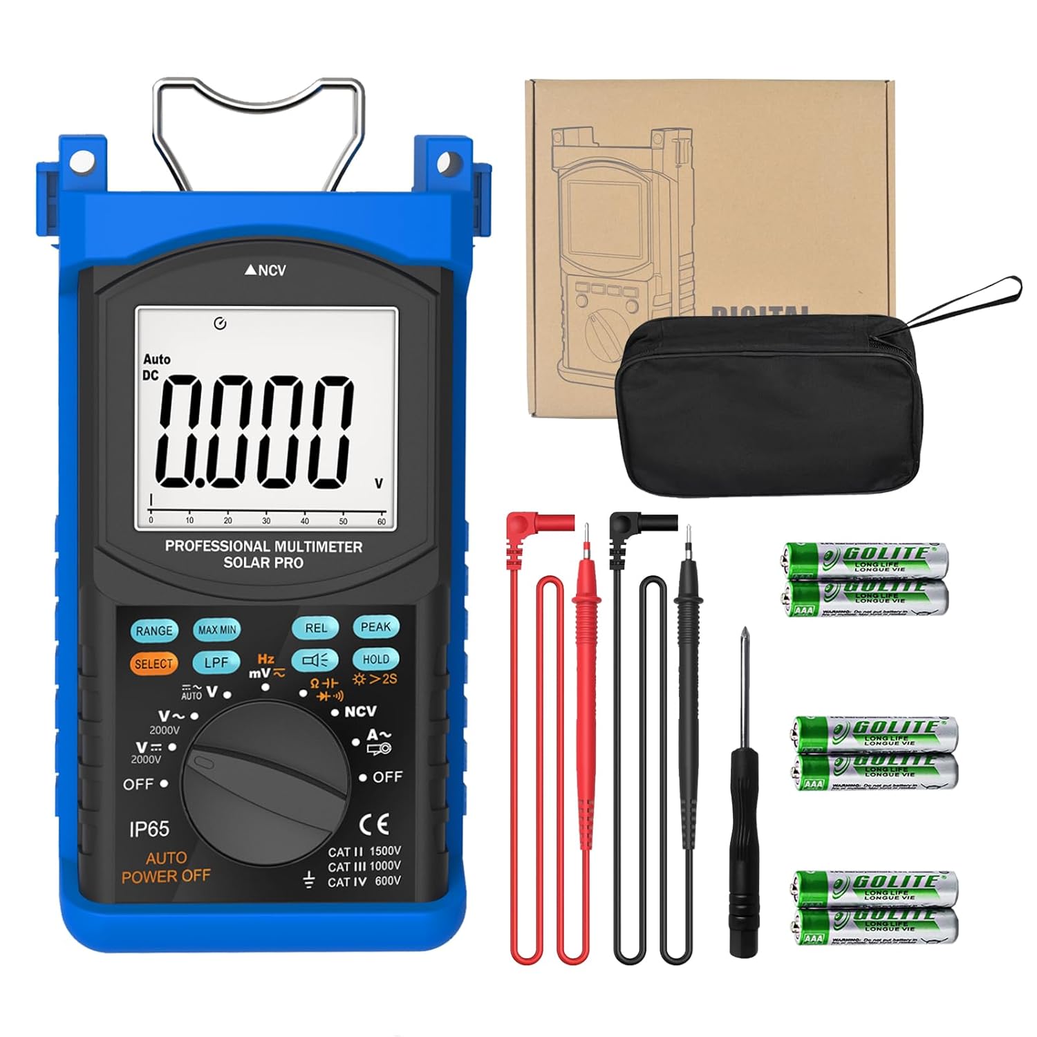 Digital Multimeter TRMS 6000 Counts, WapoRich Peak Voltage Tester Measure 2000V AC/DC, 3000A Current, Ohm Frequency Capacitance Continuity, with Peak Min/Max, Low Pass Filter, LOZ, Auto Range