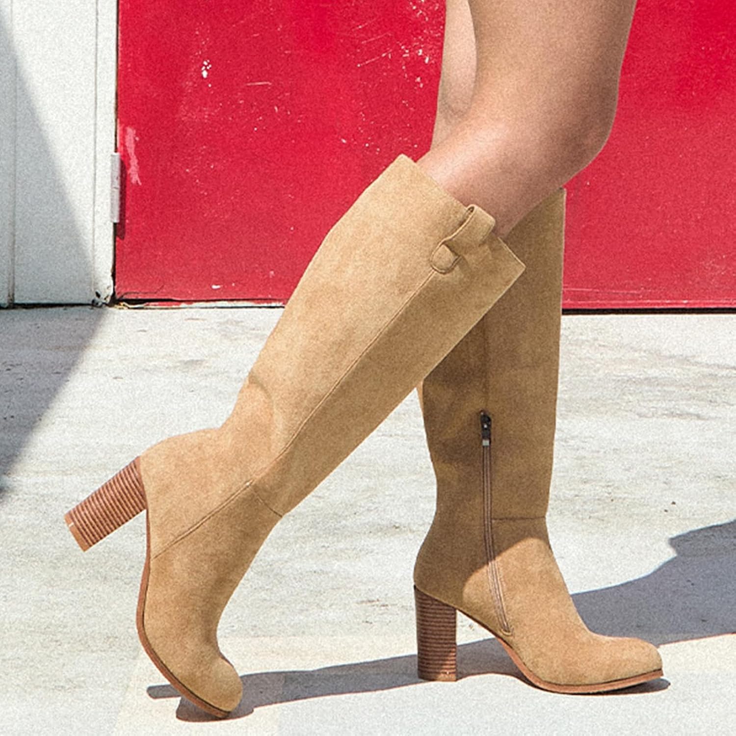 Vipost Suede Knee High Boots for Women, Round Toe Chunky Heel Fall Boot image 4
