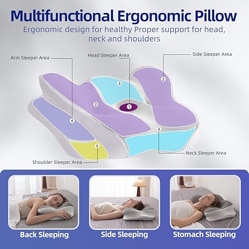 Miniatura 7 de Almohada cervical para el cuello Almohadas de espuma viscoelástica para aliviar el dolor dormir con funda de almohada refrescante, almohada