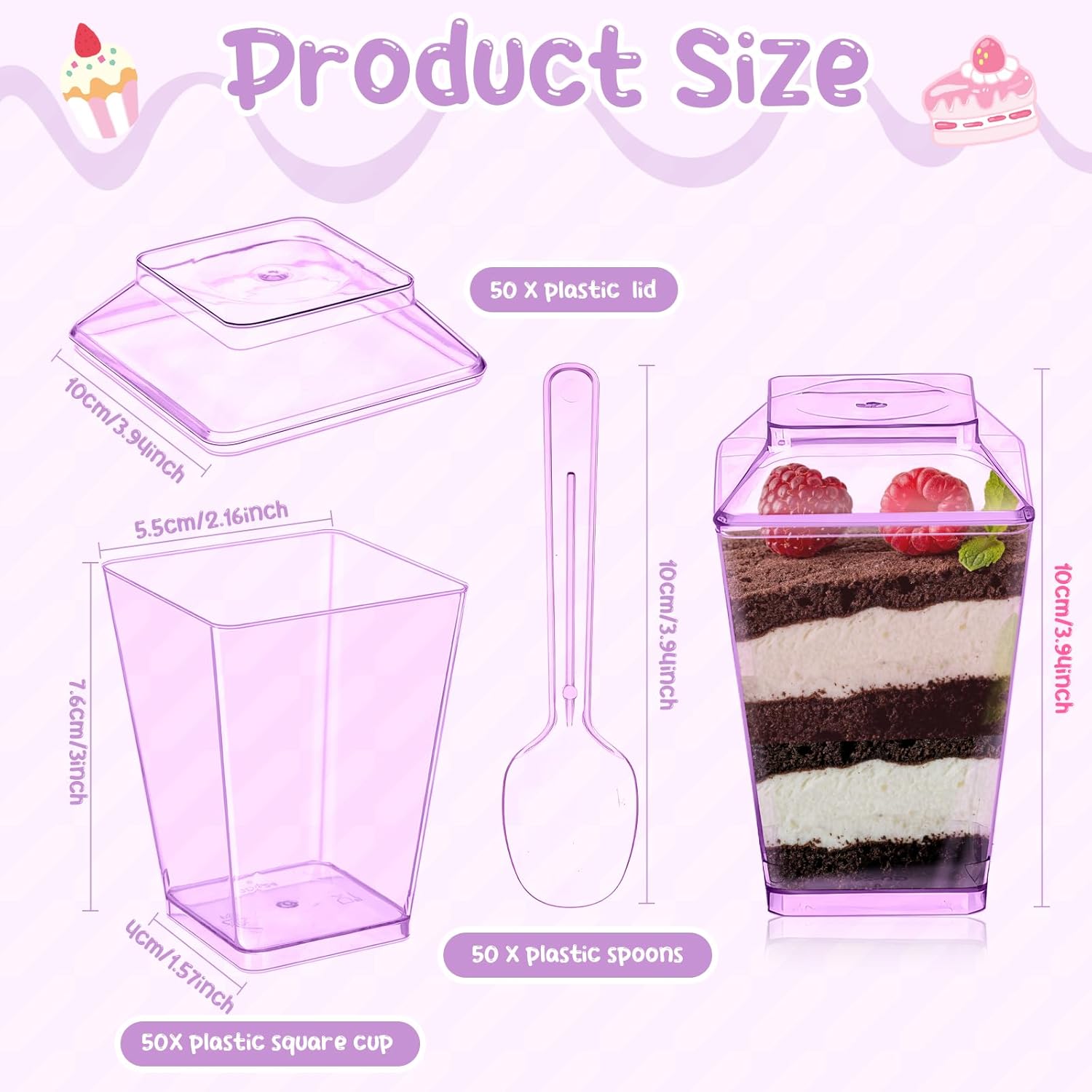 Mifoci 150 Pcs 5 oz Purple Plastic Dessert Cups with Lids and Spoons Mini Clear Reusable Yogurt Parfait Appetizer Cup for Wedding Baby Shower Party Picnic Dessert Fruit Pudding Ice Cream Cake