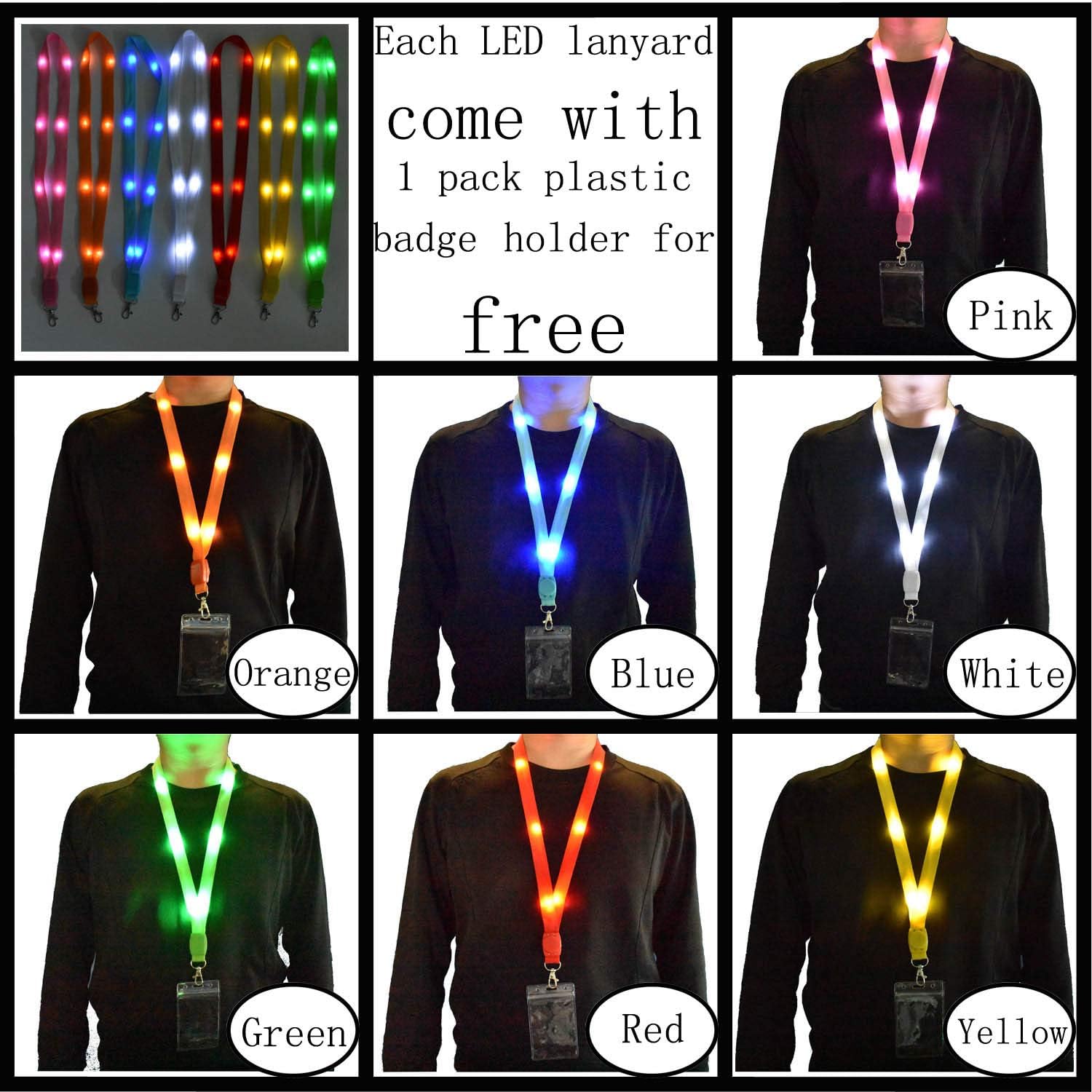 LED Light Up Cruise Lanyard Christmas Necklace Gifts Keychain ID Card Badge Key Holder for Women Men Students Office Worker [7 Pack, Colorful]
